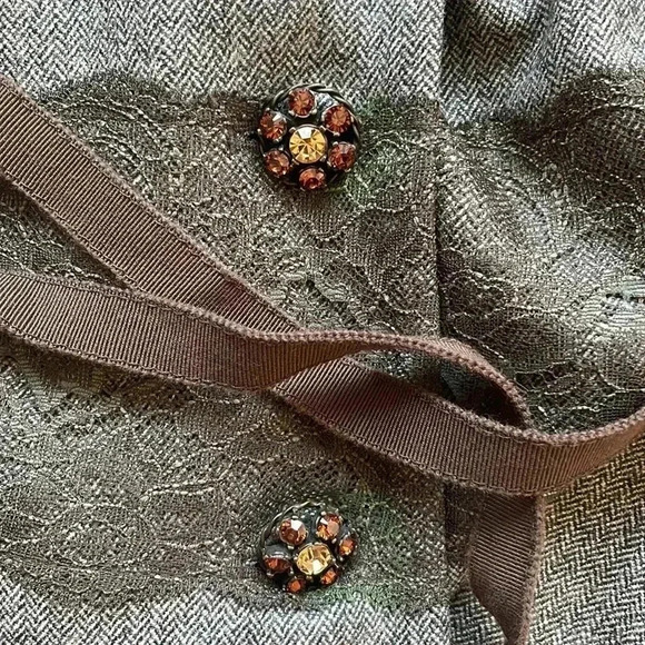 Alain Manoukian French Designer Tweed Wool Blazer Lace Embellished Sz 14 - Picture 6 of 10